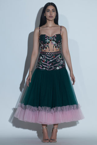 Green corset corset and skirt