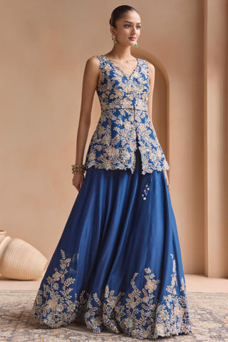 Lehenga Set for Indian Wedding - Blue Off The Record Embroidered Peplum Lehenga Set by Osaa by Adarsh at Mrs. G

