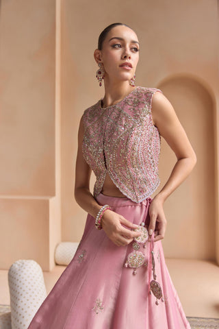 Lehenga Set for Indian Wedding - Pink Off The Record Embroidered Tissue Lehenga Set by Osaa by Adarsh at Mrs. G

