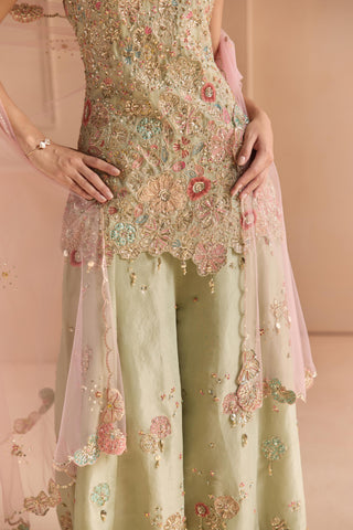 Sharara Set for Indian Wedding - Green Off The Record Embroidered Sharara Set by Osaa by Adarsh at Mrs. G

