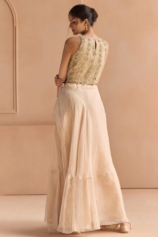 Waterfall Skirt Set for Indian Wedding - Beige Off The Record Waterfall Skirt Set by Osaa by Adarsh at Mrs. G

