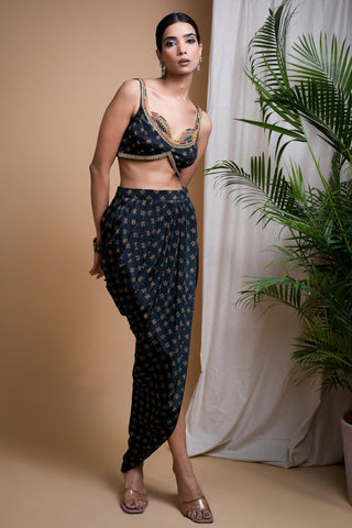 Green sitara digital print indo drape set