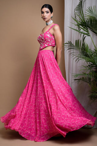 Pink sitara digital print indo lehenga set