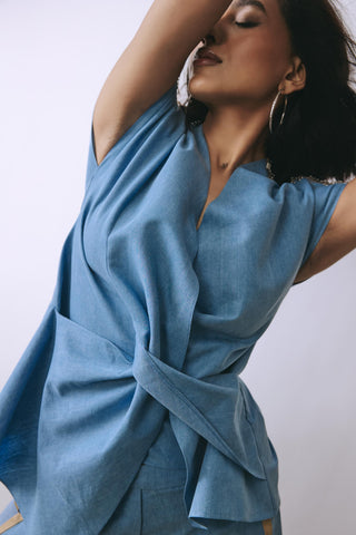 Blue hooked in summer ice veil denim co-ord set