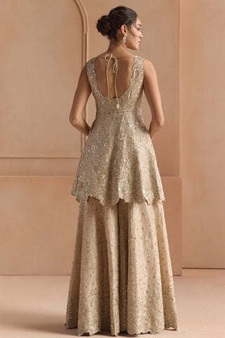 Garara Set for Indian Wedding - Beige Off The Record Peplum Garara Set by Osaa by Adarsh at Mrs. G

