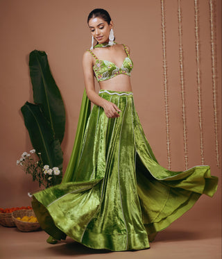 Lehenga set for Indian Wedding – Bright Green Velvet by AHI Clothing