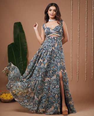 Indo dress for Contemporary Wear – Navy Blue Digital Print by AHI Clothing