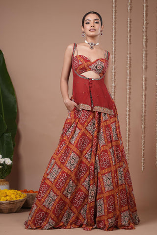 Lehenga set for Indian Wedding – Red Bandhani Printed by AHI Clothing