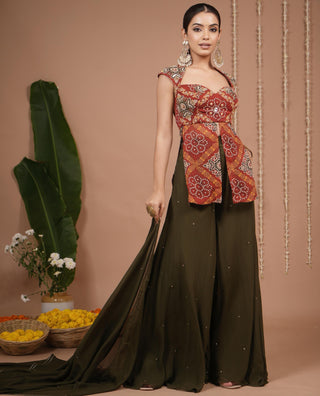 Kurti palazzo set for Indian Wedding – Red Bandhani Printed by AHI Clothing