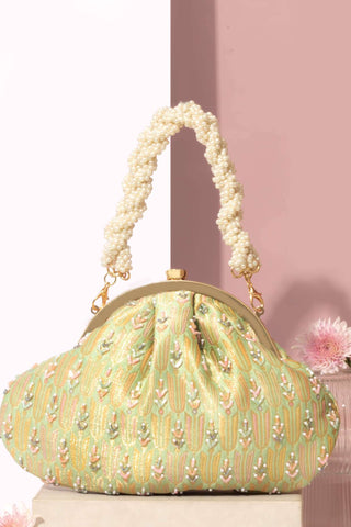 Green titli pure banarasi silk vintage purse