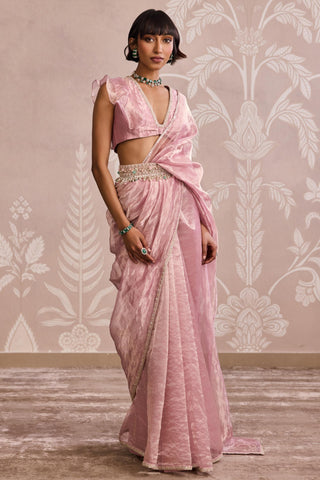 Purple gold ever after flat saree set with belt