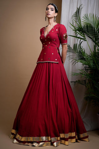 Maroon sitara short kurti with lehenga