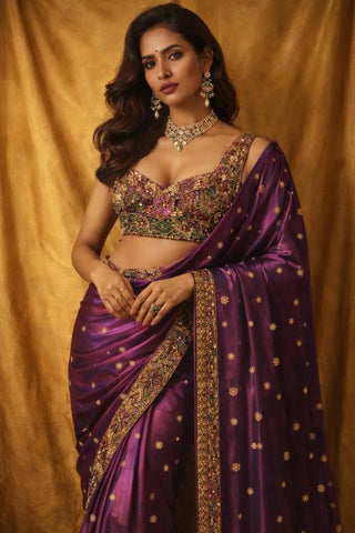 Saree Set Festive Wear - Purple Handcrafted Saree Set by Banjara Trail