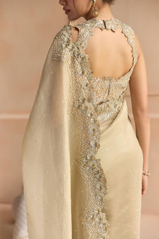 Saree Set for Indian Wedding - Beige Off The Record Tissue Saree Set by Osaa by Adarsh at Mrs. G

