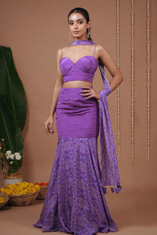 Skirt set for Indian Wedding – Purple Bandhani Corset by AHI Clothing