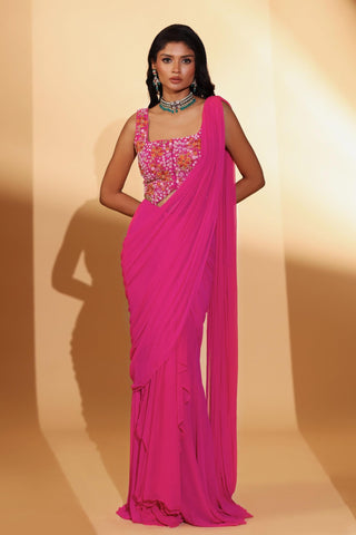 Pre-draped saree Indian Wedding – Pink Saree Set by Kiyohra