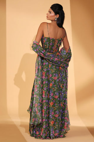 Lehenga Indian Wedding – Green Gardenia Print Lehenga by Kiyohra