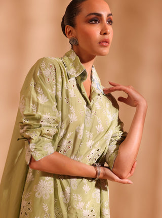 Green niva malgudi day kurta set