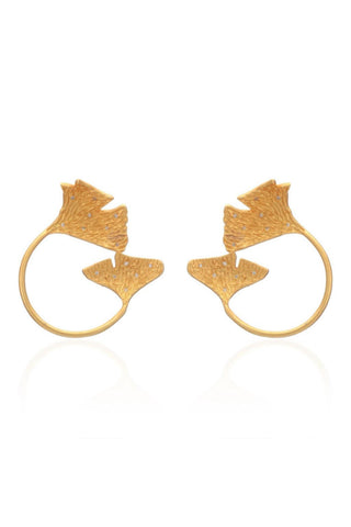 Earring Contemporary Wear - Gold Gingko Double Leaf by Putstyle