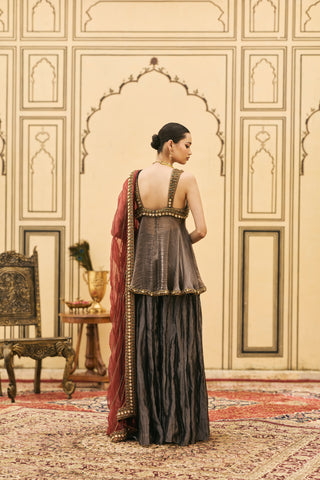 Sharara Set for Indian Wedding - Black Polki Neel-Shyam Tissue Organza Sharara Set by Itrh at Mrs. G