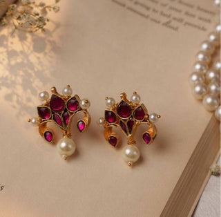 Earrings Traditional Wear - Red Afsa Kundan Earrings by Putstyle