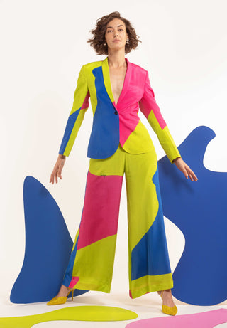 Multicolor blazer with wide leg pant