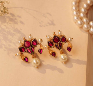Earrings Traditional Wear - Red Afsa Kundan Earrings by Putstyle