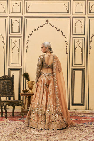 Lehenga Set for Indian Wedding - Orange Polki Chaand Baali Tissue Lehenga Set by Itrh at Mrs. G