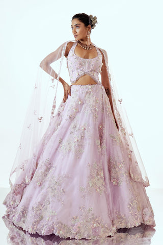 Lehenga Set for Indian Weddings – Lavender Floral Organza by Pallavi Poddar