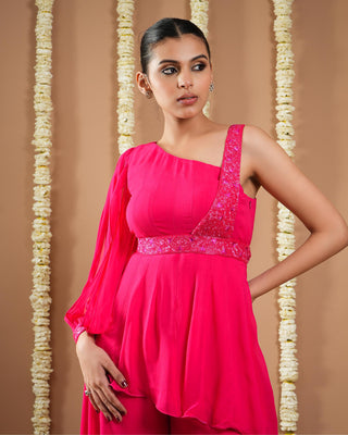 Hot pink avyanna short a-line kurti with belt