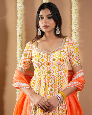 Off white multicolor printed avyanna anarkali set