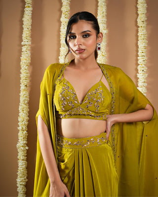 Mehendi green shrug avyanna drape set