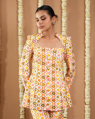 Off white multicolor printed avyanna coat & pant set