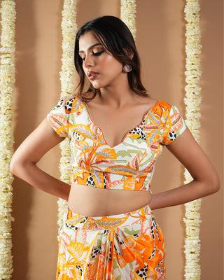 Orange forest avyanna drape indo set