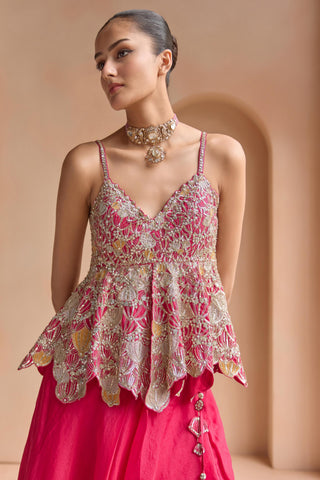 Peplum Skirt Set for Indian Wedding - Pink Off The Record Embroidered Peplum and Skirt Set by Osaa by Adarsh at Mrs. G

