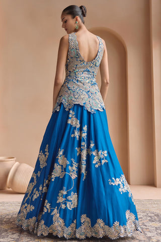 Lehenga Set for Indian Wedding - Blue Off The Record Embroidered Peplum Jacket Lehenga Set by Osaa by Adarsh at Mrs. G

