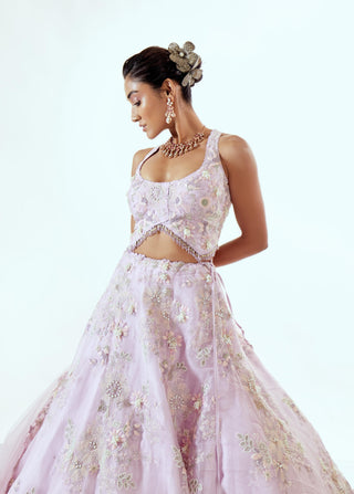 Lehenga Set for Indian Weddings – Lavender Floral Organza by Pallavi Poddar