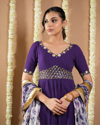 Dark purple avyanna anarkali set
