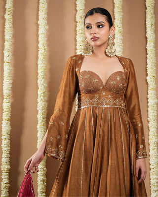 Antique golden avyanna anarkali set