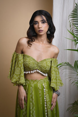 Green sitara kaudi digital print indo set