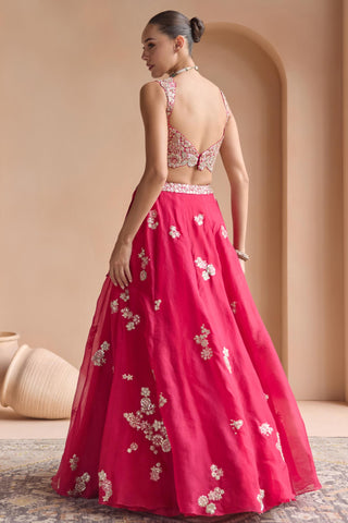 Lehenga Set for Indian Wedding - Pink Off The Record Embroidered Organza Lehenga Set by Osaa by Adarsh at Mrs. G

