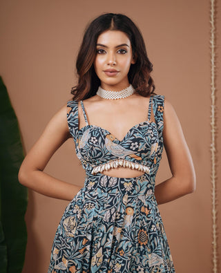 Indo dress for Contemporary Wear – Navy Blue Digital Print by AHI Clothing