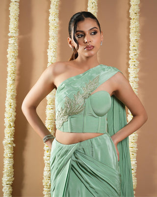 Mint green avyanna corset draped saree