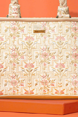White mogra embroidered handbag
