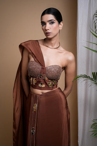 Brown sitara corset drape set