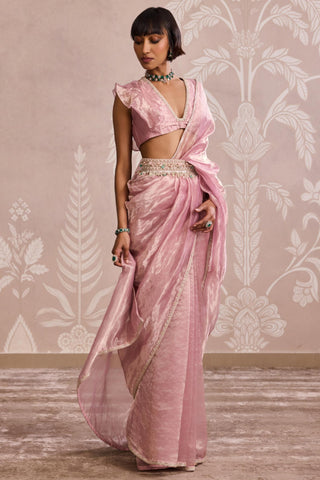 Purple gold ever after flat saree set with belt