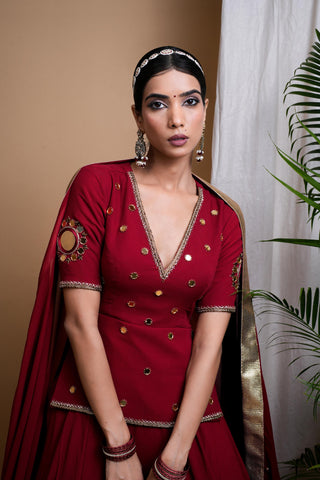 Maroon sitara short kurti with lehenga