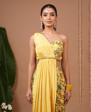 Saree dress for Indian Wedding – Yellow Printed by AHI Clothing