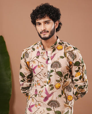 Organza kurta set for Indian Wedding – Cream Lemon Printed by AHI Clothing