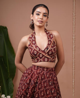 Lehenga set for Indian Wedding – Maroon Halter Neck by AHI Clothing